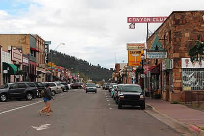 a close up of a busy city street